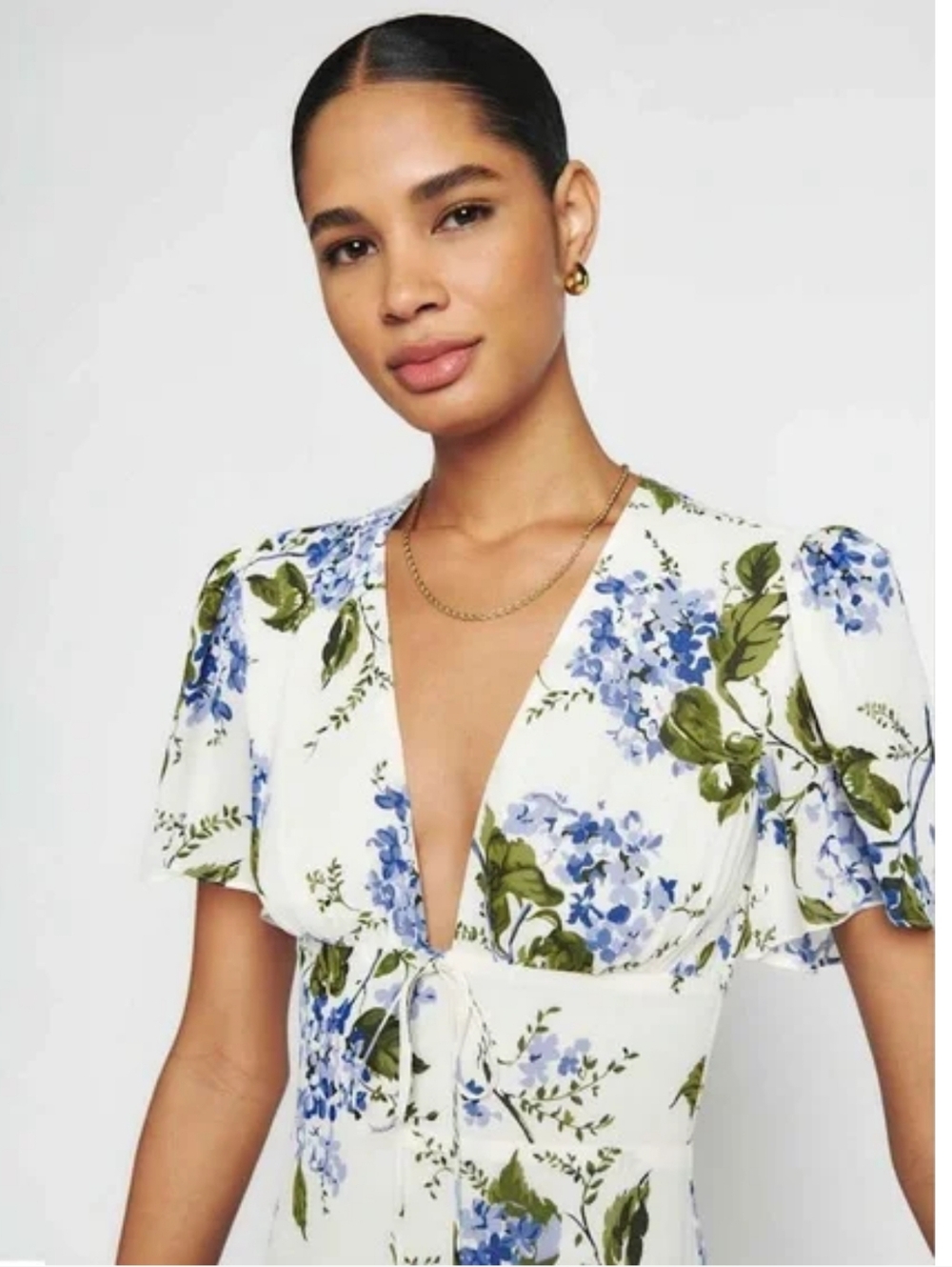 Reformation Mya Riviera Floral Vneck Flutter Sleeves Mini Dress - Picture 3 of 11